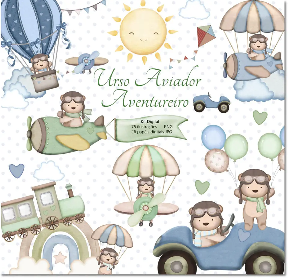 Kit Digital Urso Aviador Aventureiro 21 1