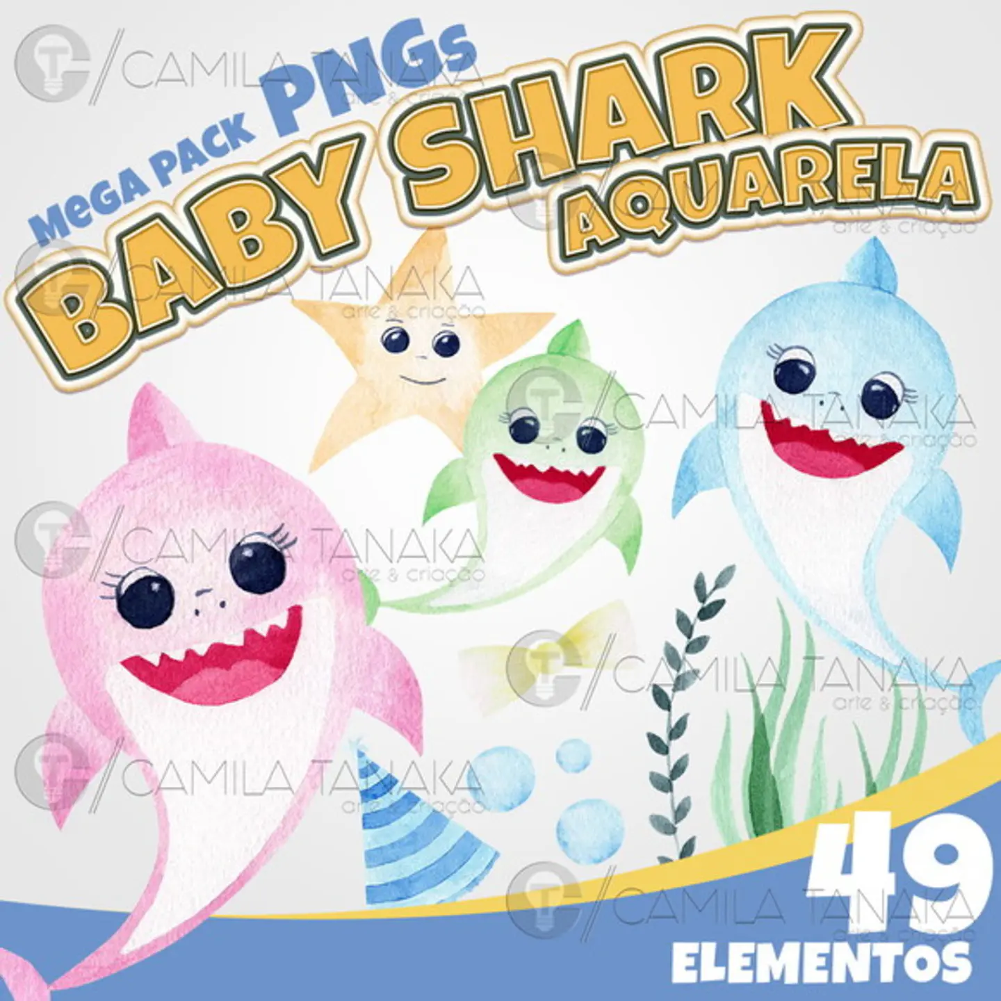 Kit Digital Baby Shark Aquarela 18 1