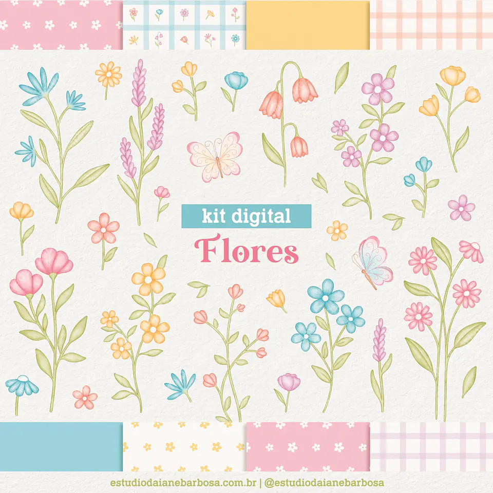 Kit Digital Flores Aquarela 4 1