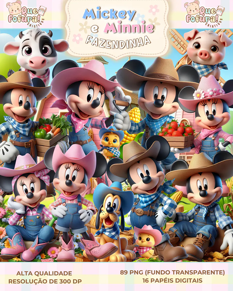 Kit Digital Mickey e Minnie Fazendinha 64 1