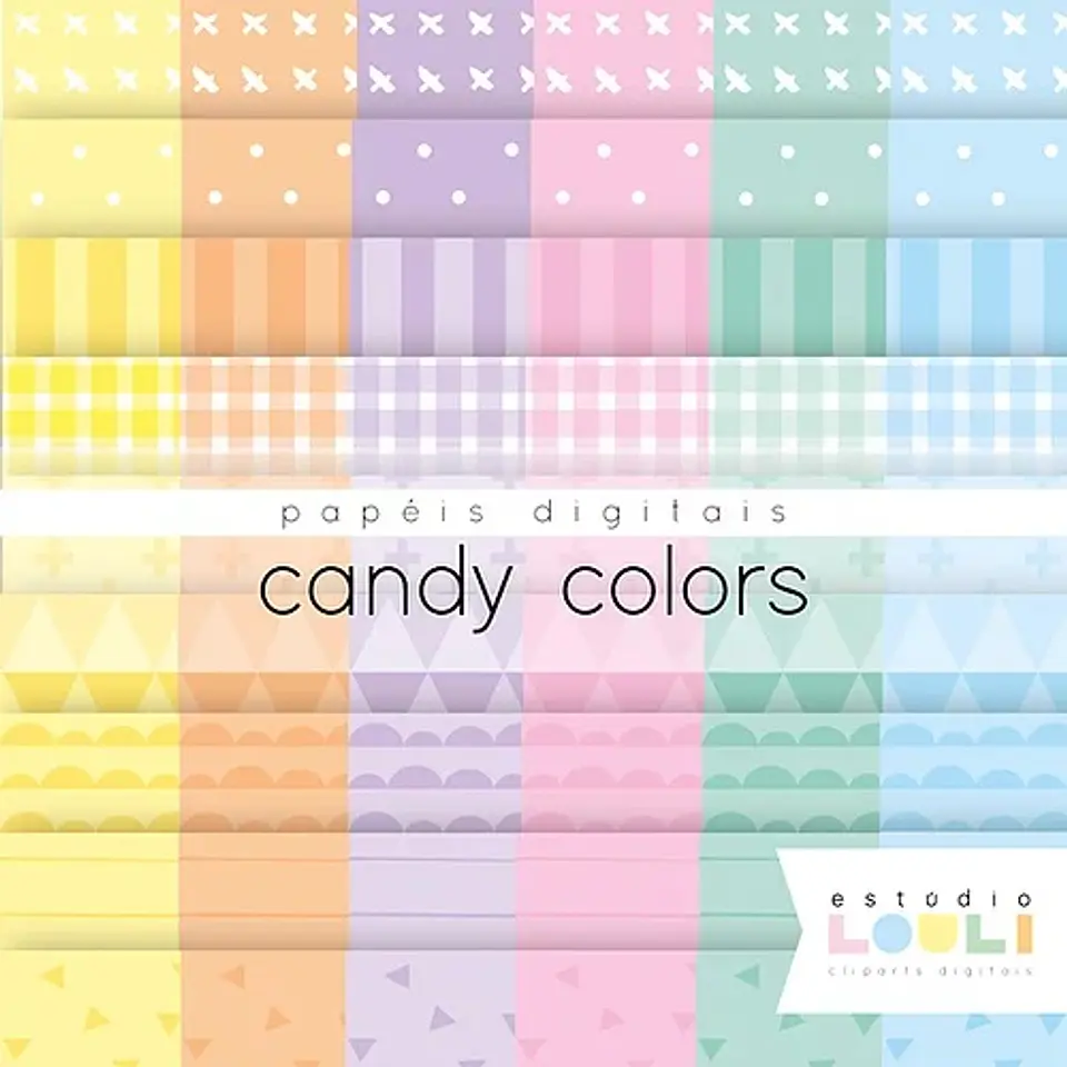 Kit Digital Papeis Basicos Candy Colors 15 1