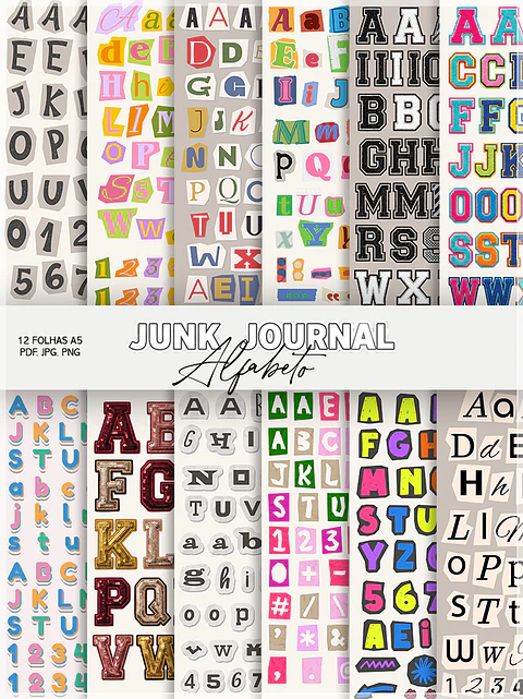 Kit Digitak Stickers Junk Journal Alfabeto 1
