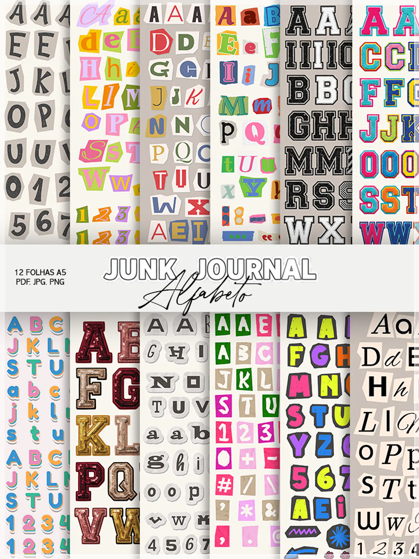 Kit Digitak Stickers Junk Journal Alfabeto 1 1