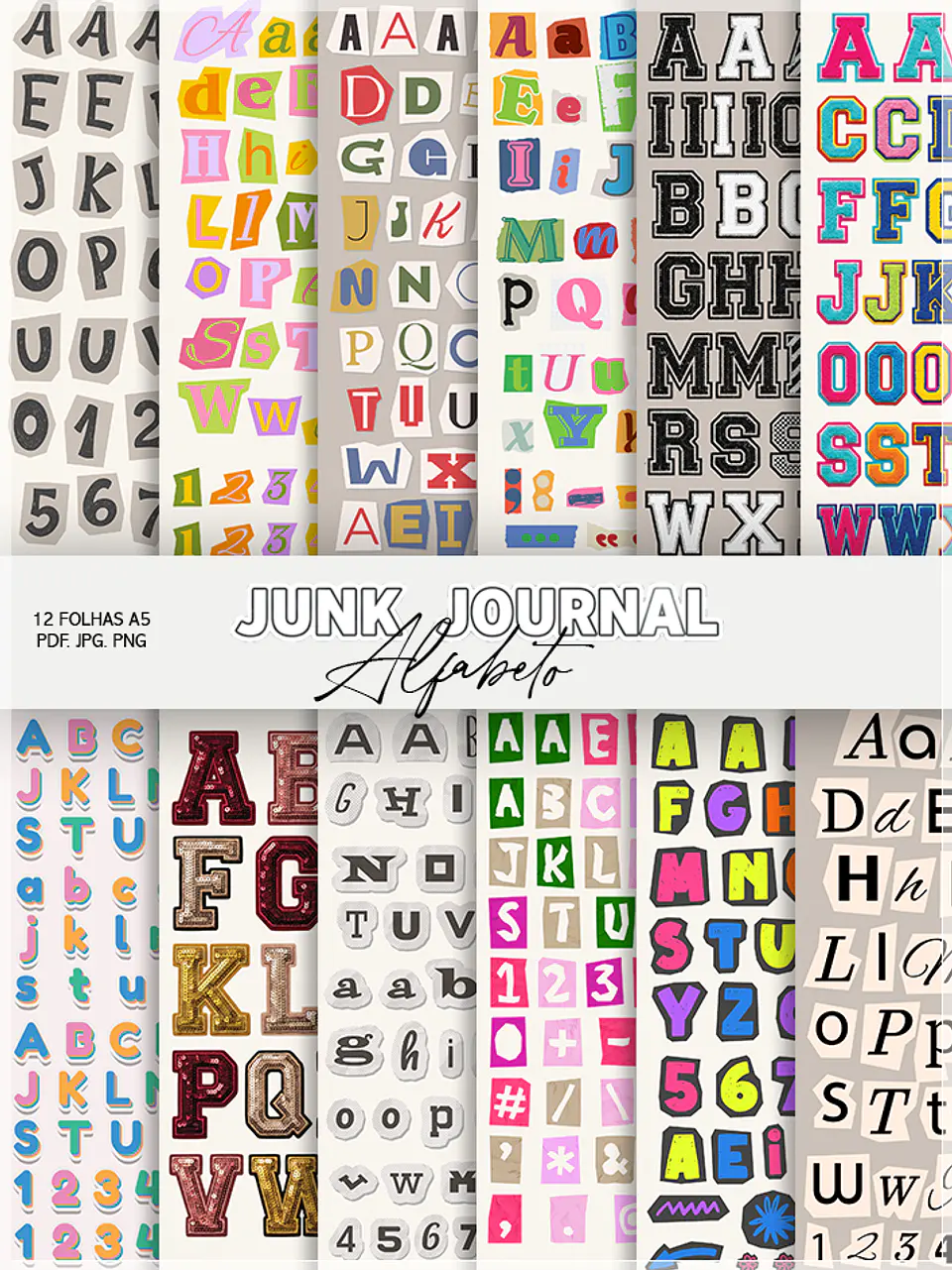 Kit Digitak Stickers Junk Journal Alfabeto 1 1