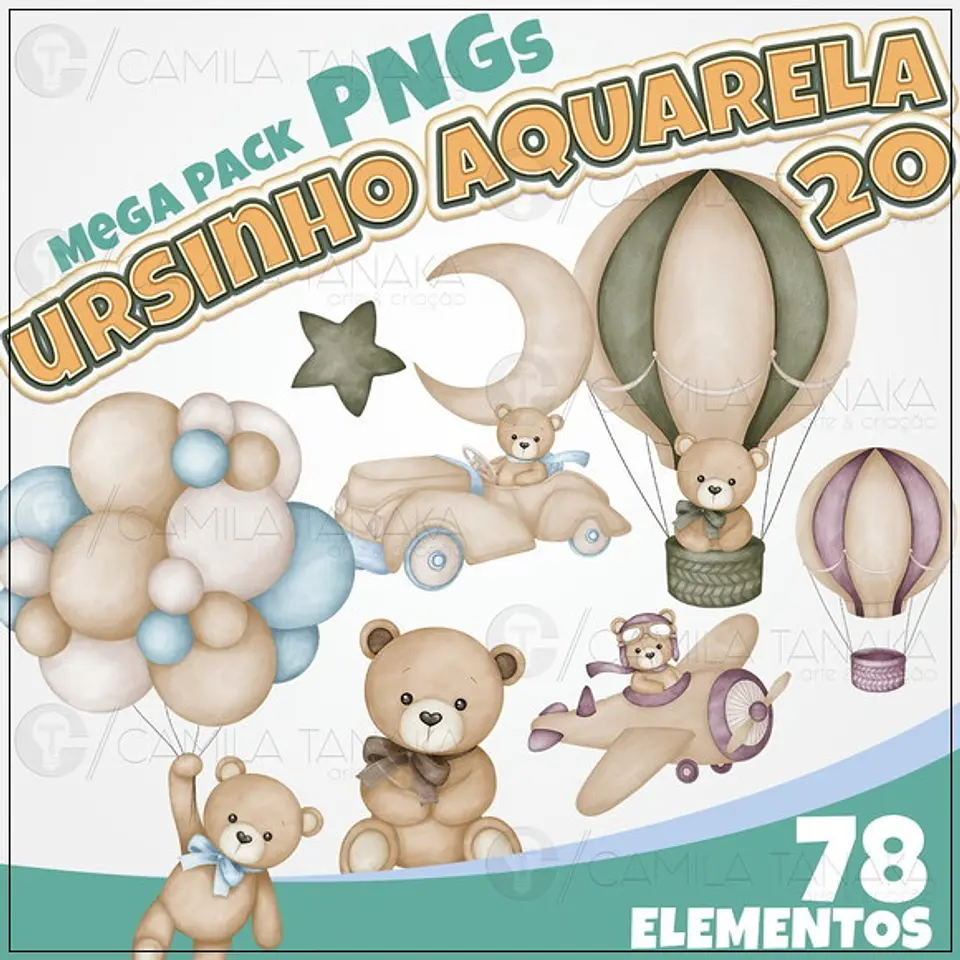 Kit Digital Ursinho Aquarela Menina 64 1
