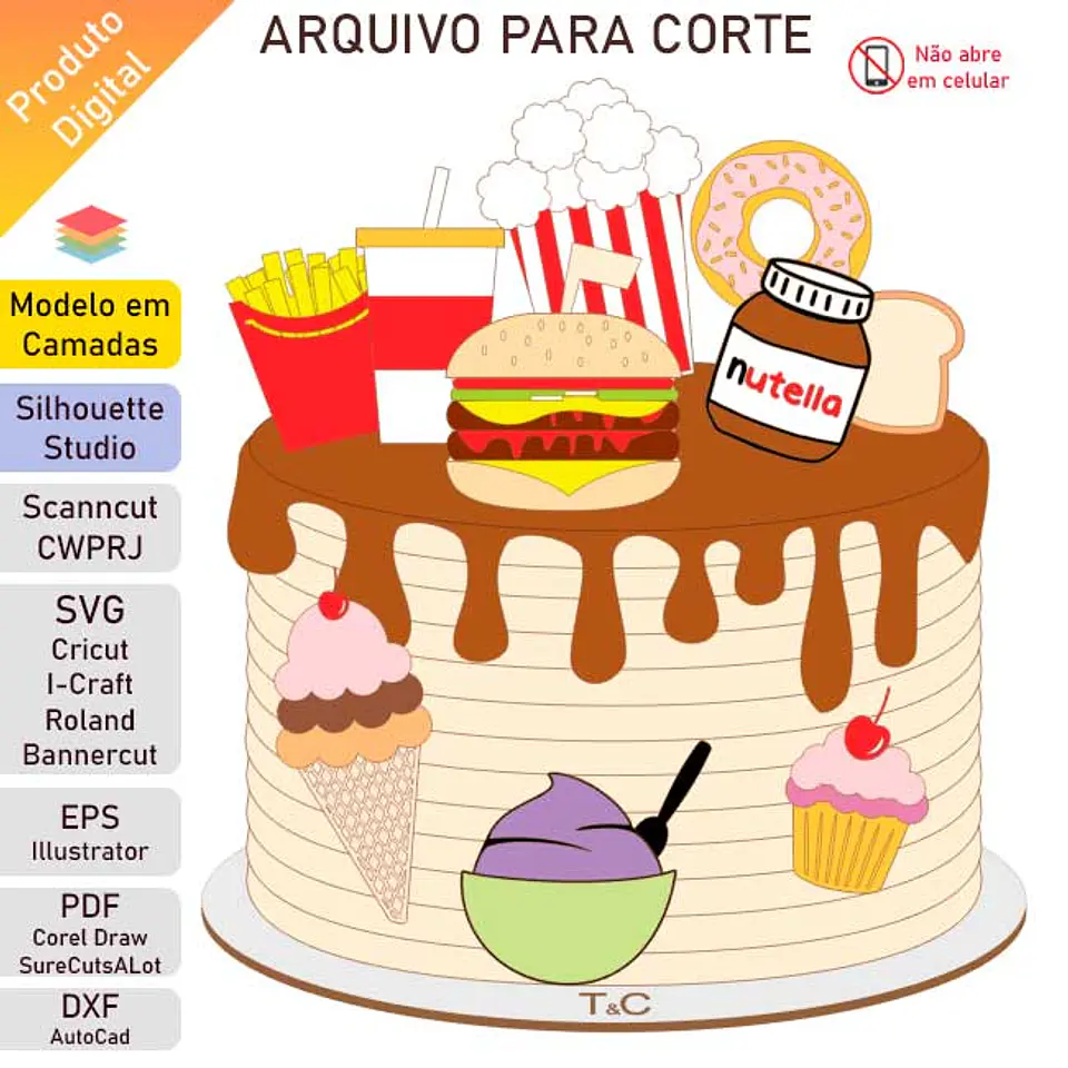 Arquivo de Corte Topo de Bolo Fast Food 6 1