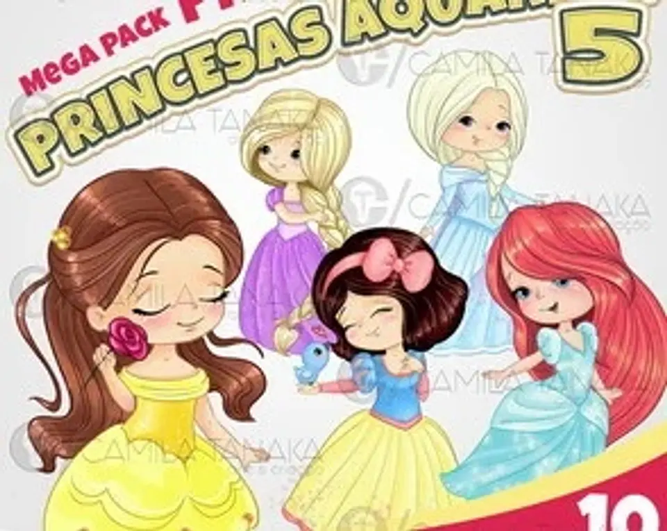 Kit Digital Pack Princesas Disney Aquarela 5 129 1