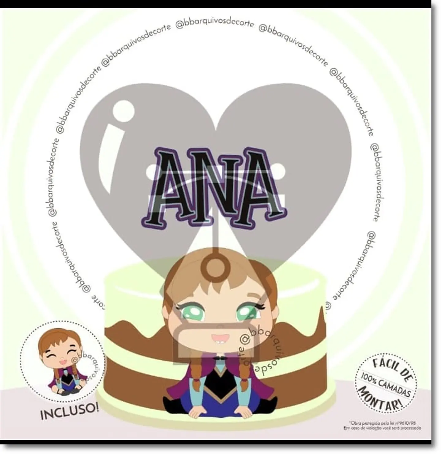Arquivo de Corte Topo de Bolo Frozen Anna 6 1