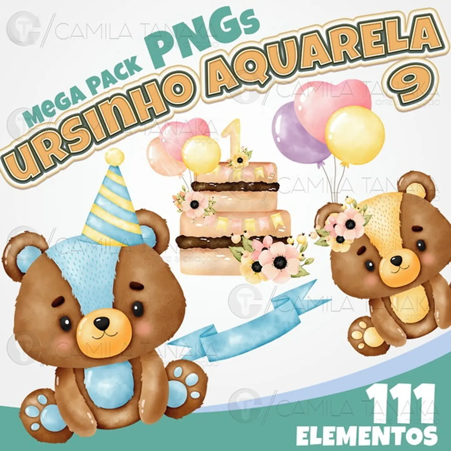 Kit Digital Mega Pack Ursinho Aquarela 98 1