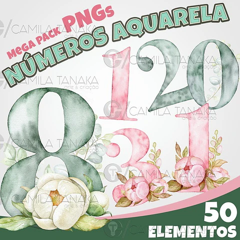 Kit Digital Mega Pack Números Aquarela 97