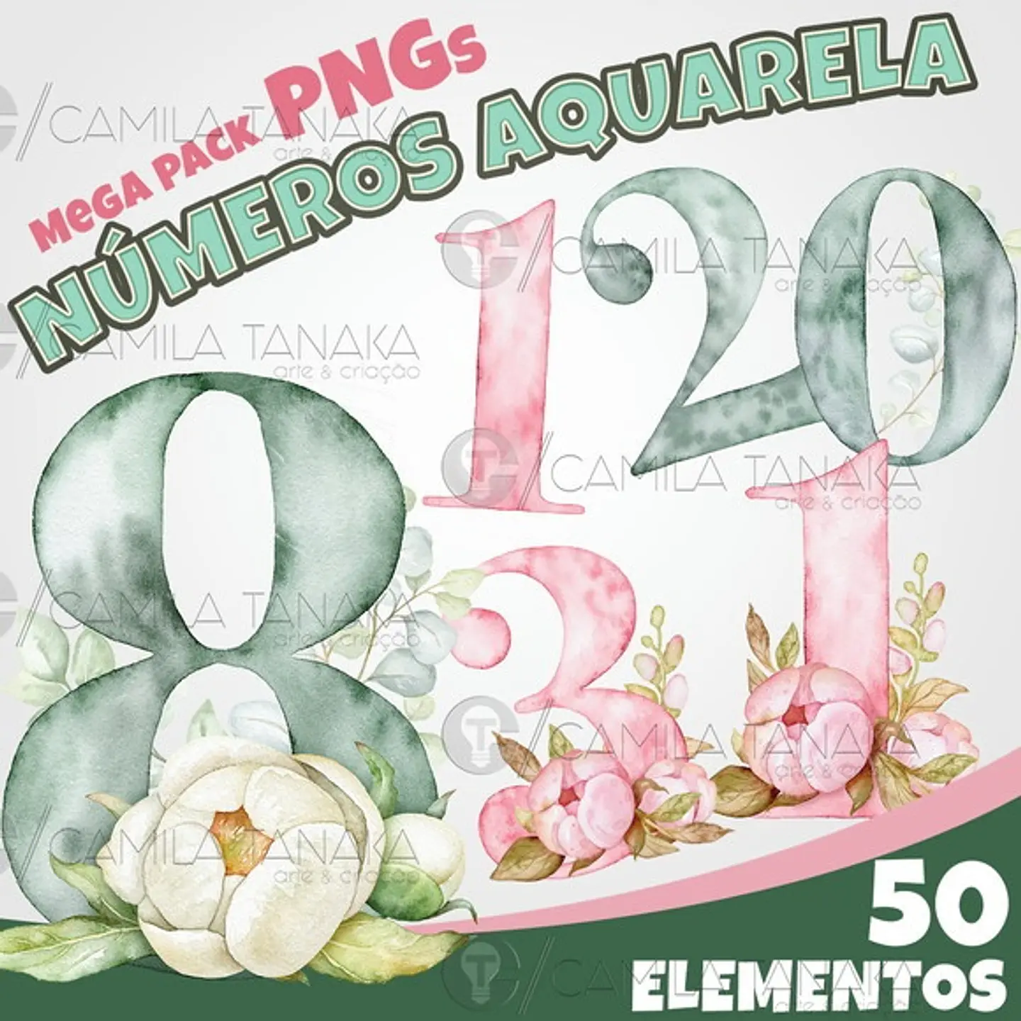 Kit Digital Mega Pack Números Aquarela 97 1
