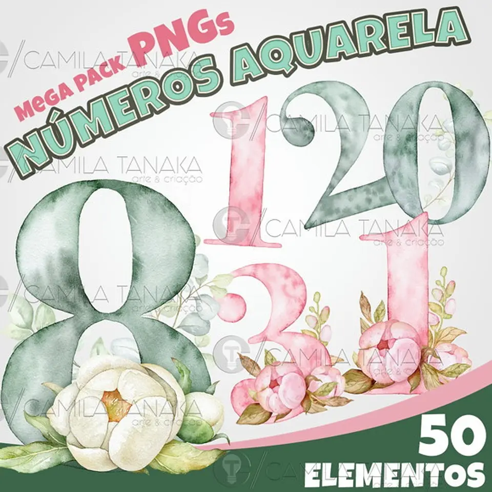 Kit Digital Mega Pack Números Aquarela 97 1
