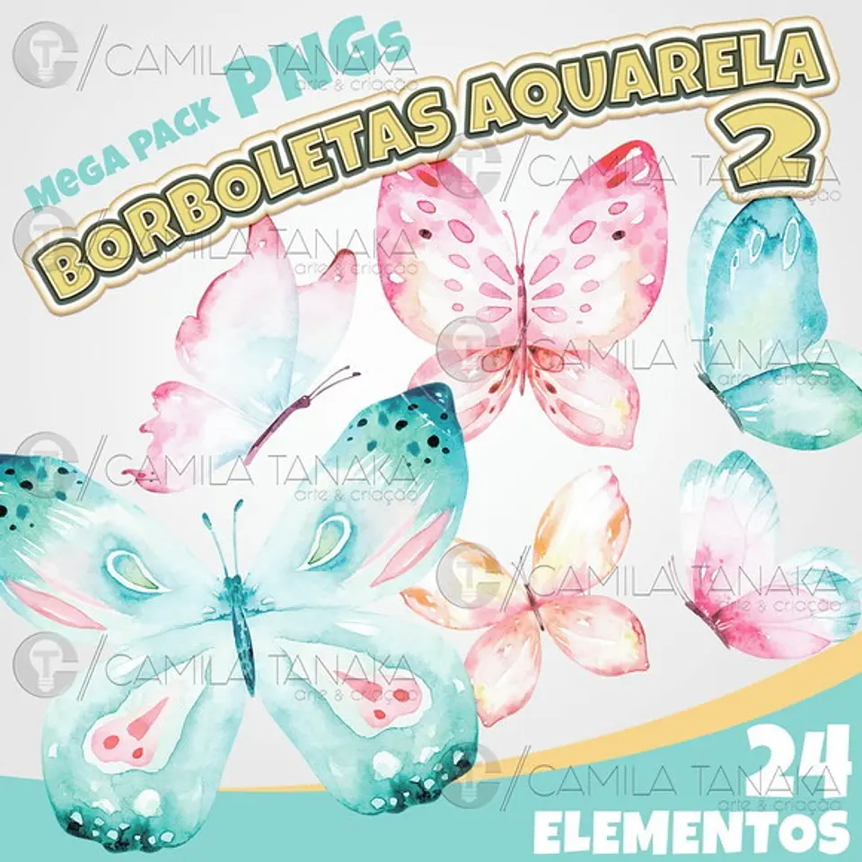 Kit Digital Mega Pack Boboletas Aquarela 96 1