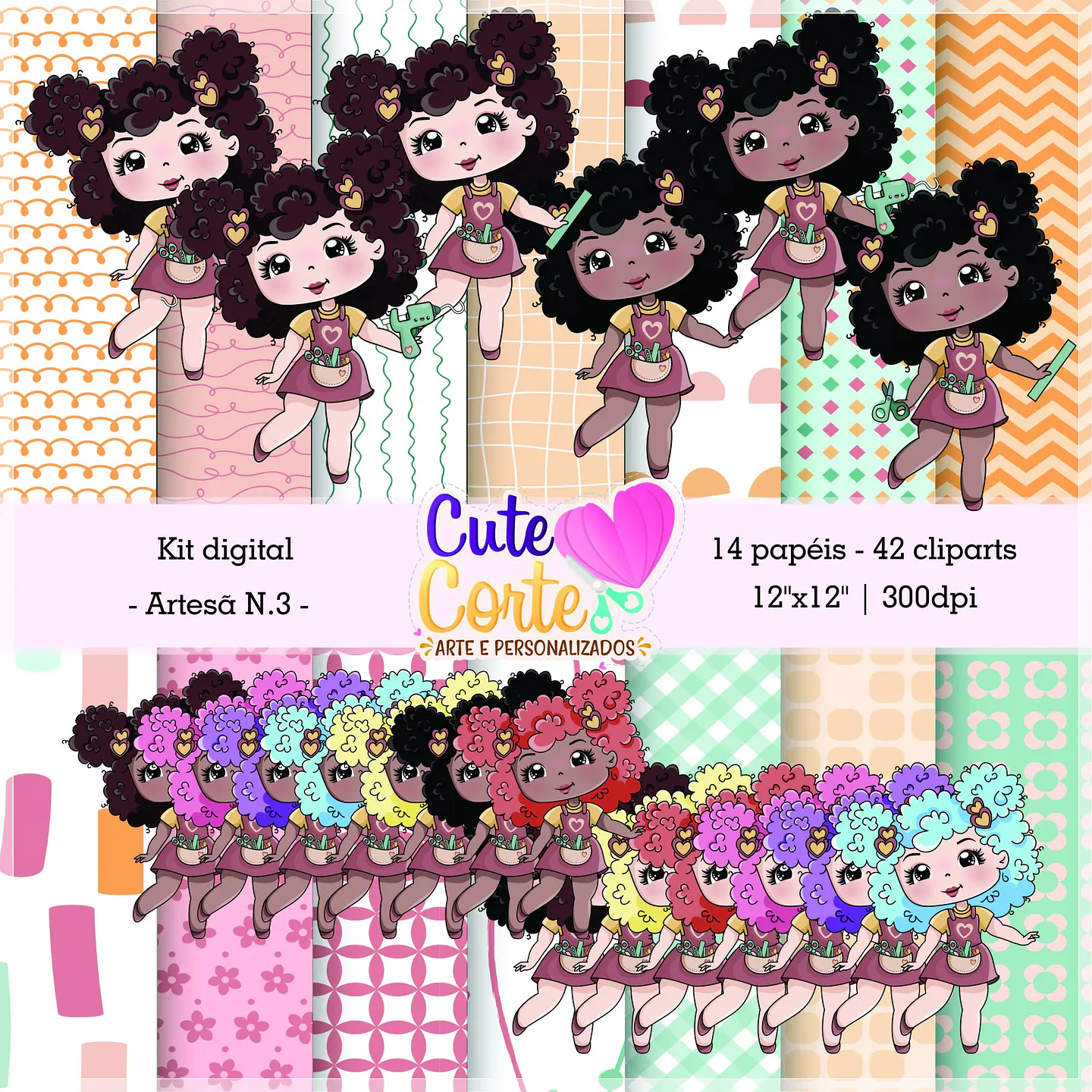 Kit Digital Bonequinhas Mascote Artesã Cacheadas 3 1