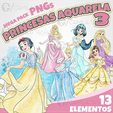 Kit Digital 125 Princesas Disney Aquarela 3 6