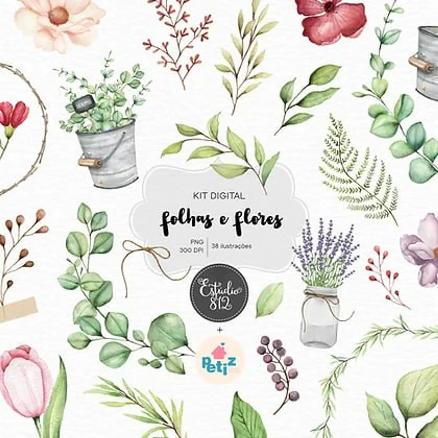 Kit Digital Folhas Flores 41 1