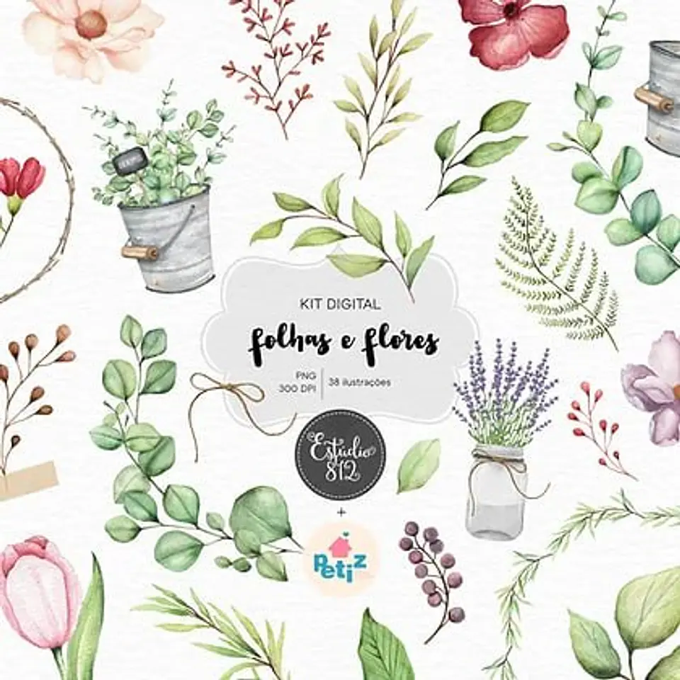 Kit Digital Folhas Flores 41 1