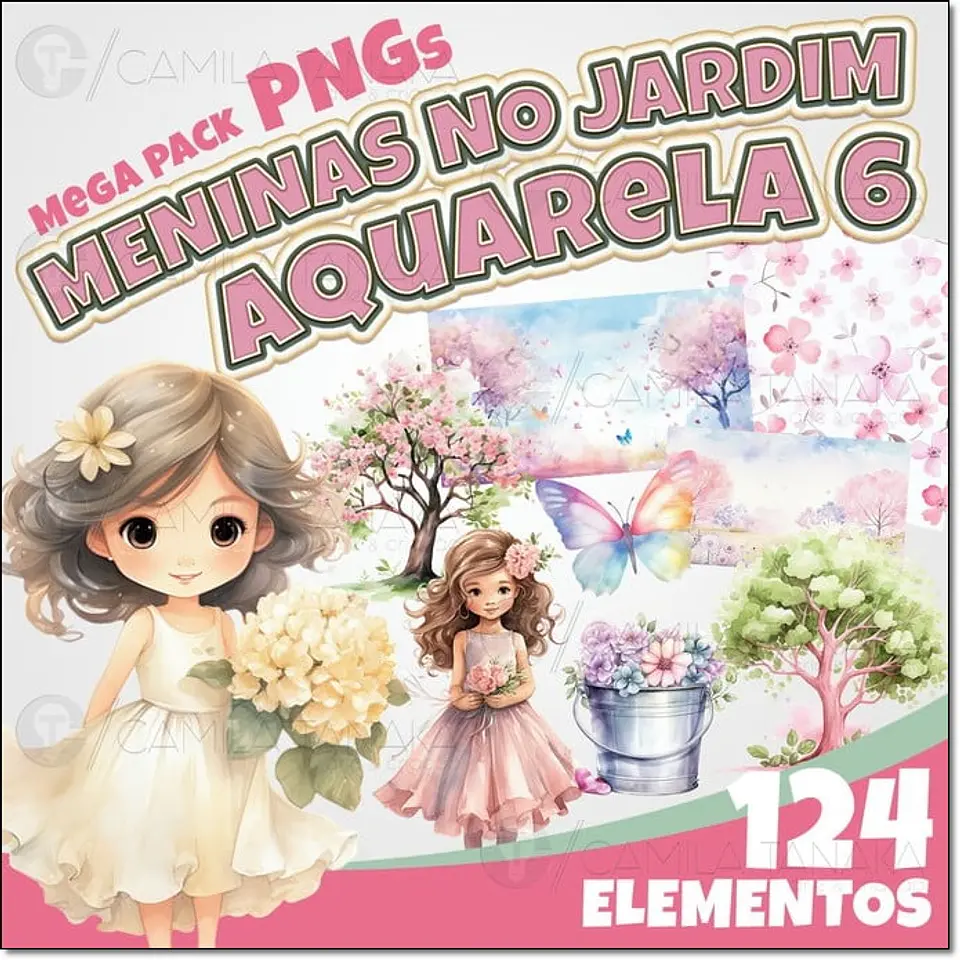 Kit Digital Meninas No Jardim Aquarela 6 100 1