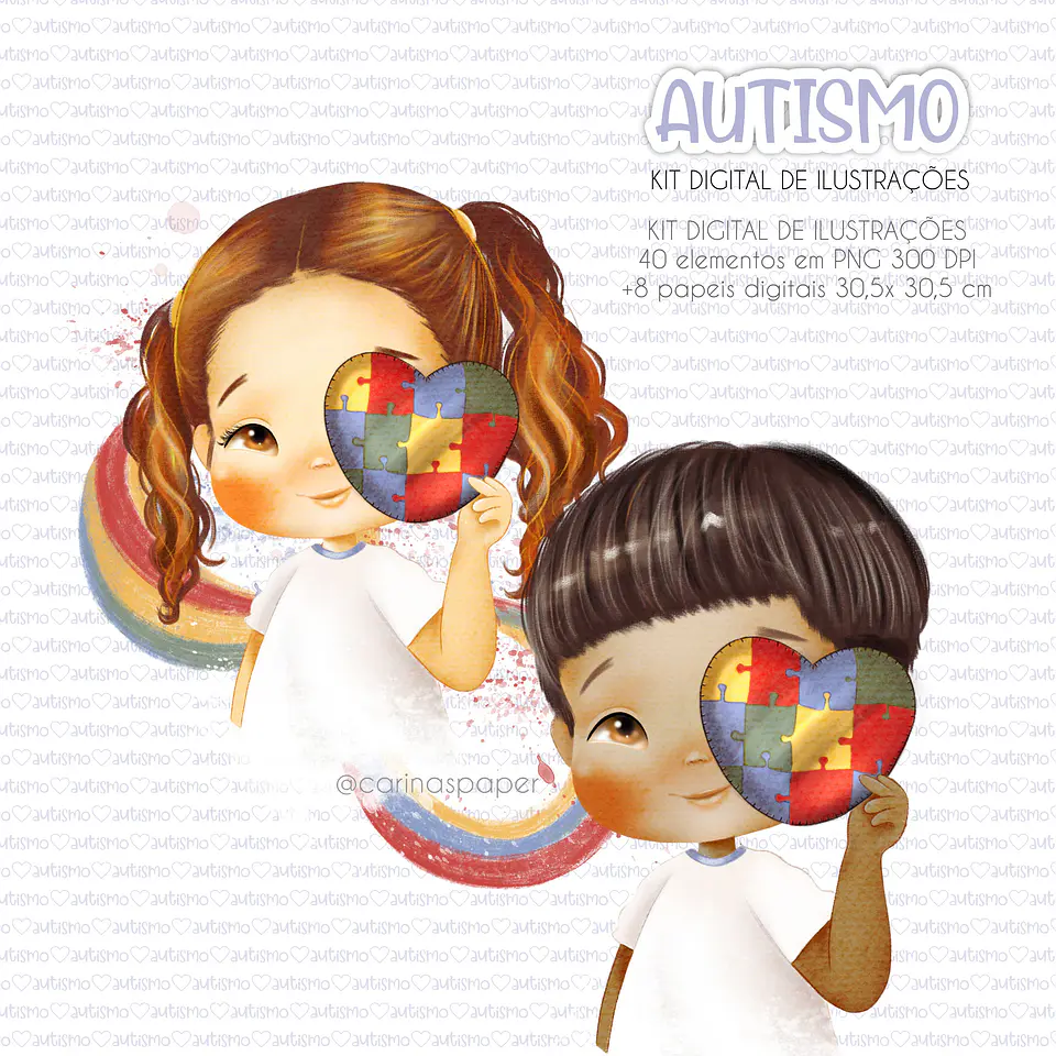 Kit Digital Combo Ilustrações Digital Meninos e Meninas Autistas Versão 5 1