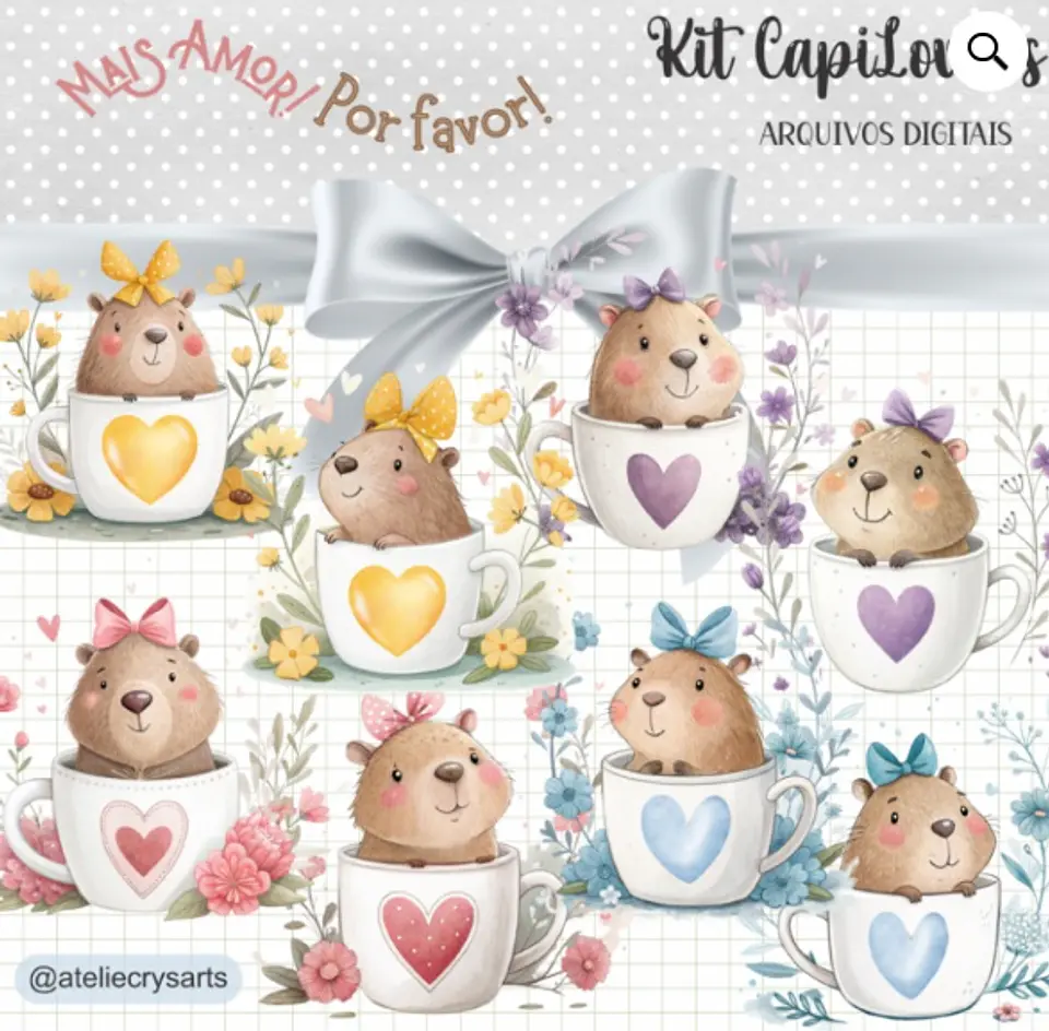 Kit Digital Capivara Cute Capilovers 1 1