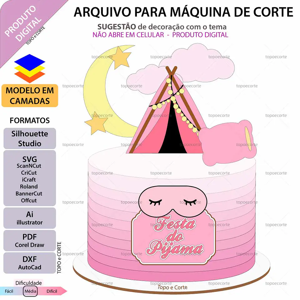 Arquivo de Corte Topo de Bolo Festa do Pijama 6 1