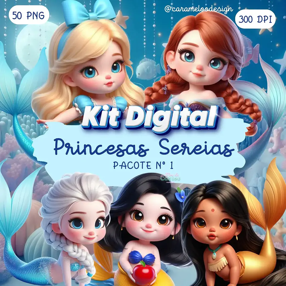 Kit Digital Princesas Disney Sereias 16 1
