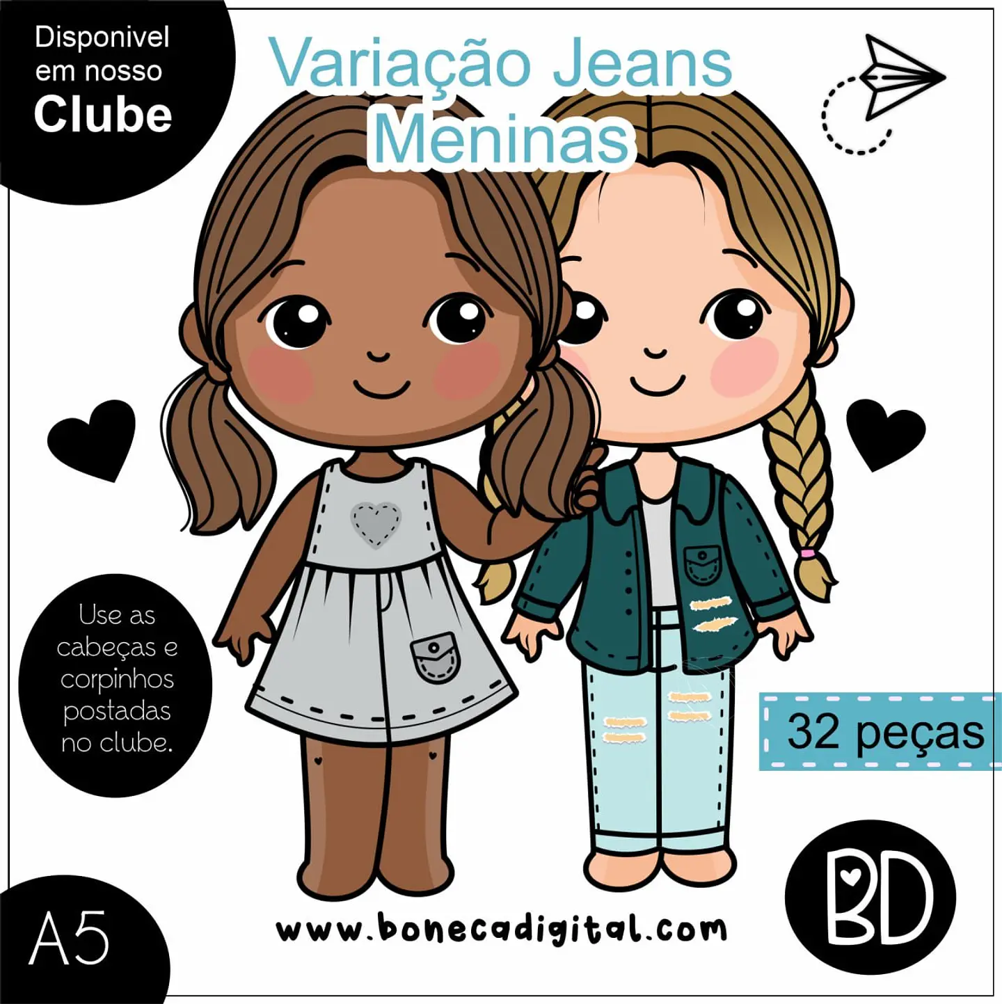 Kit Digital Mascotinhas Boneca Meninas Variação Roupa Jeans 27 1