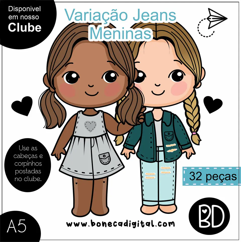 Kit Digital Mascotinhas Boneca Meninas Variação Roupa Jeans 27 1