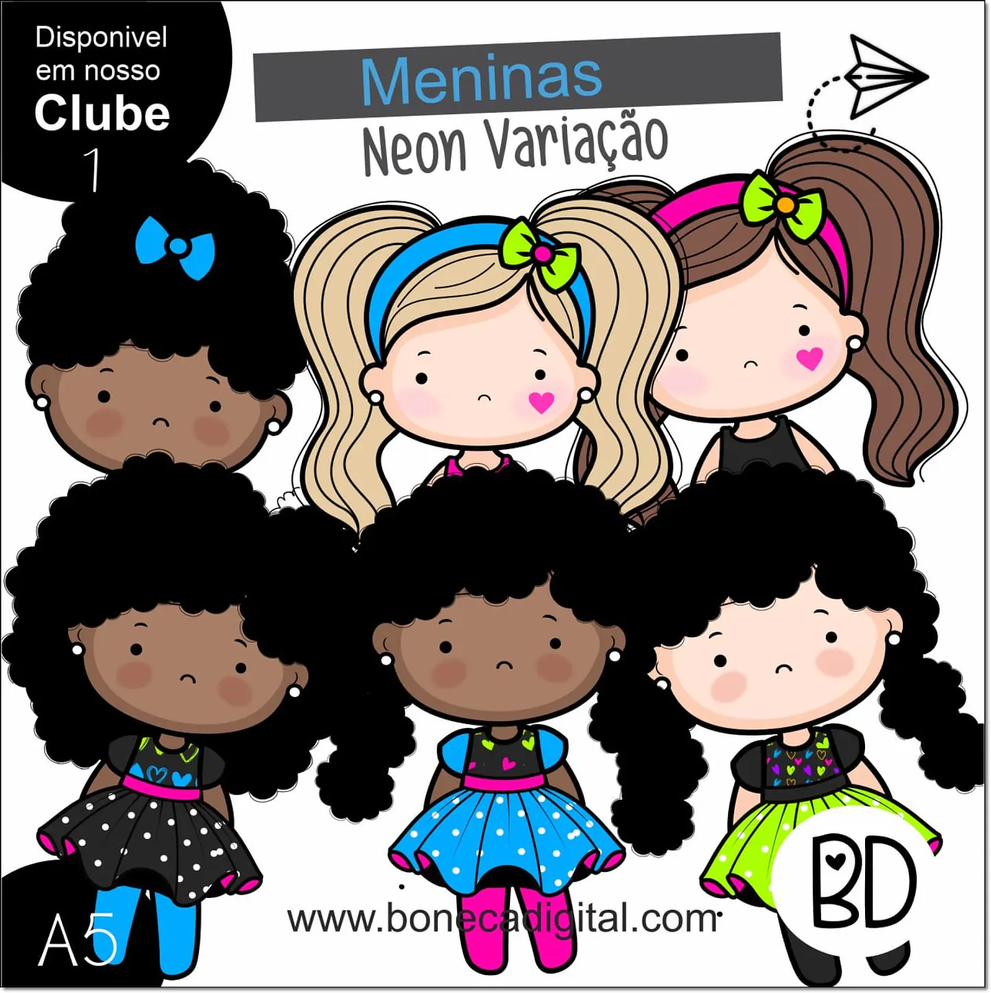 Kit Digital Neon Meninas 6 77 1