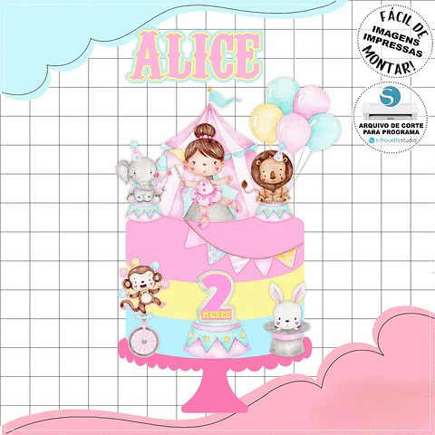 Arquivo de Corte Topo de Bolo Circo Rosa Candy Menina 38