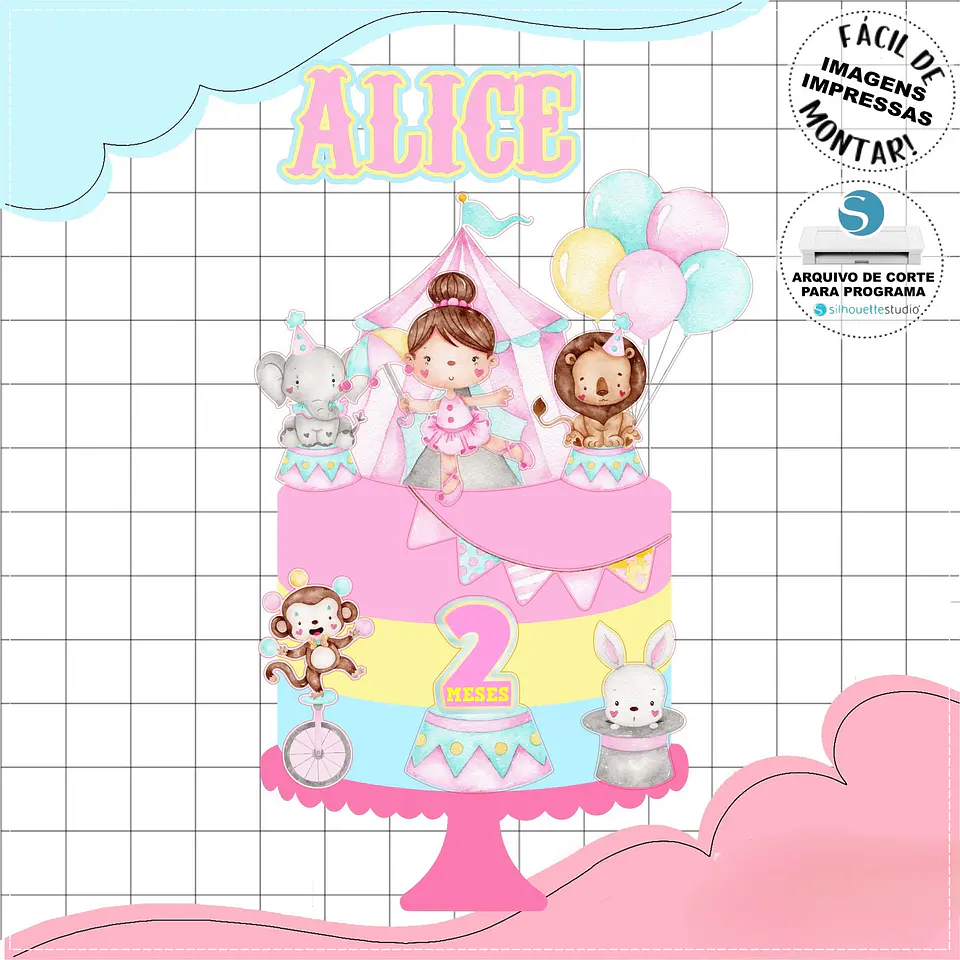 Arquivo de Corte Topo de Bolo Circo Rosa Candy Menina 38 1