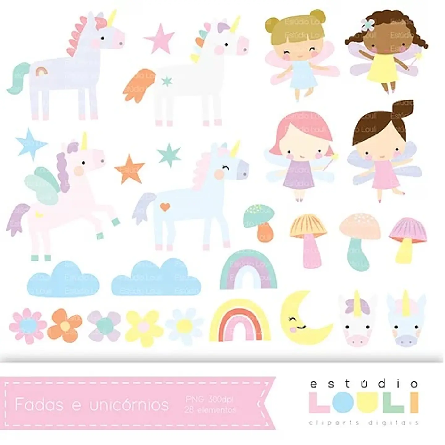 Kit Digital Fadas e Unicórnios 5 1