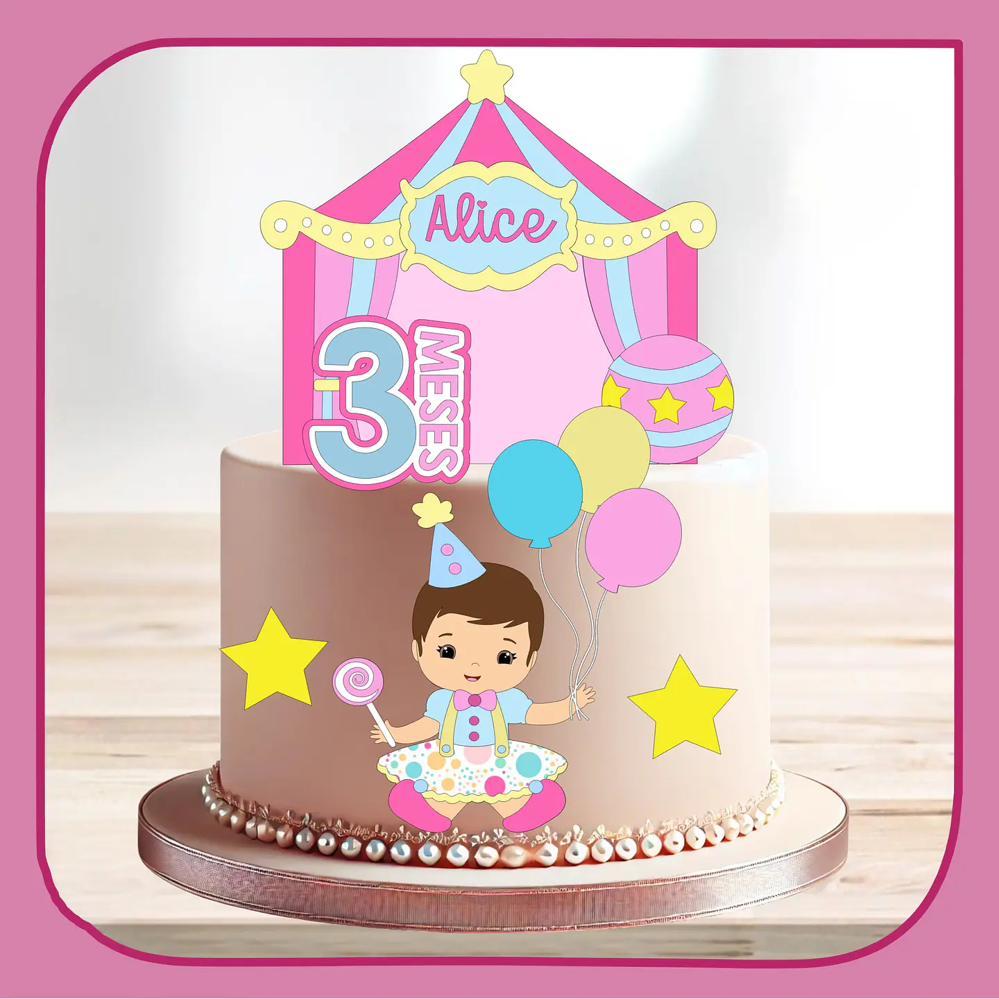 Arquivo de Corte Topo de Bolo Circo Rosa Candy Menina 45 1