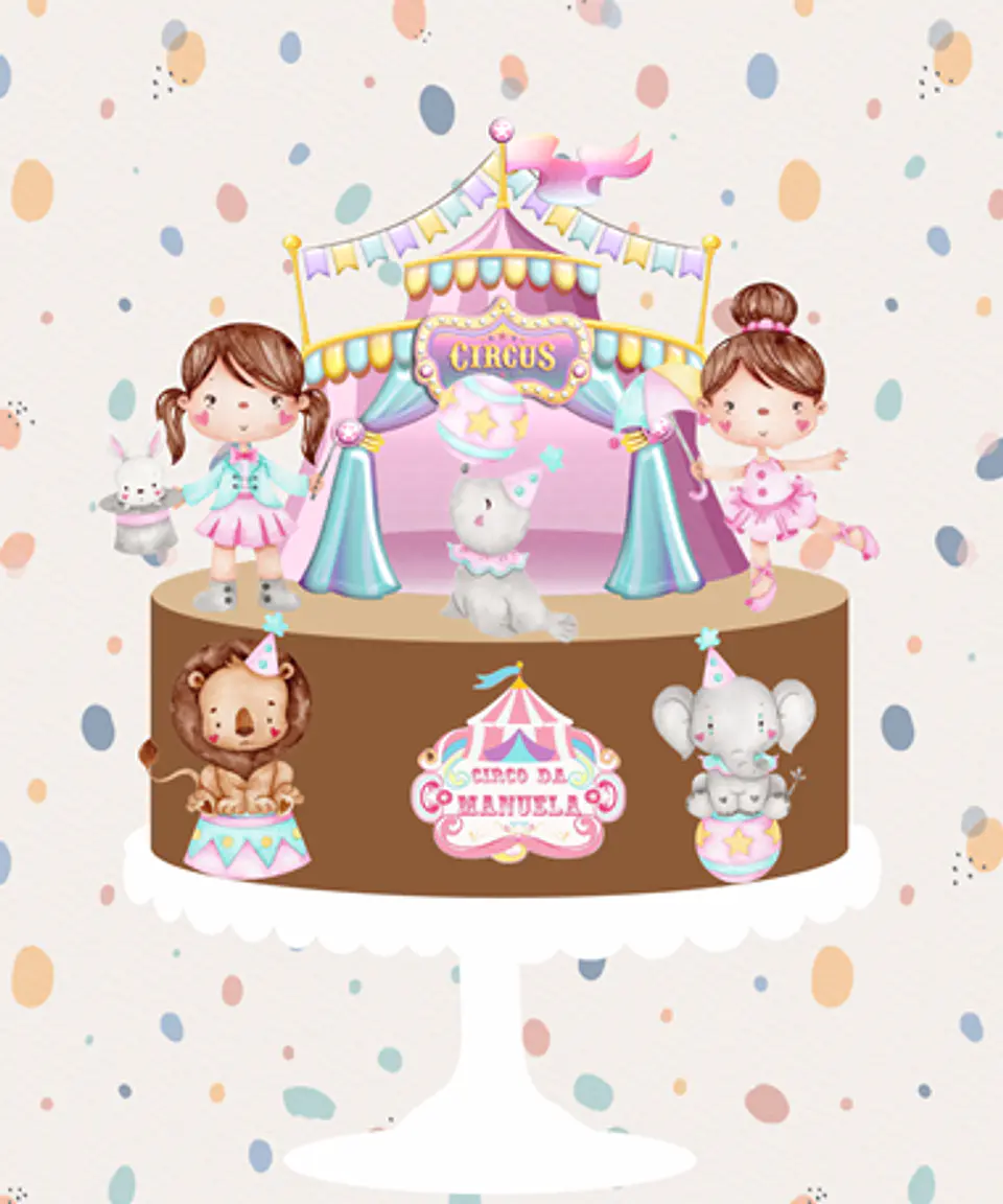 Arquivo de Corte Topo de Bolo Circo Rosa Candy Menina 40 1