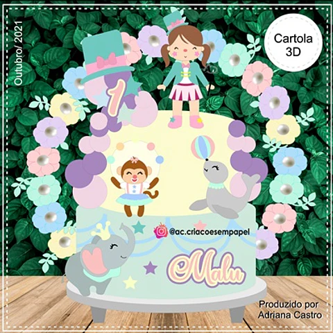 Arquivo de Corte Topo de Bolo Circo Rosa Candy Menina 11