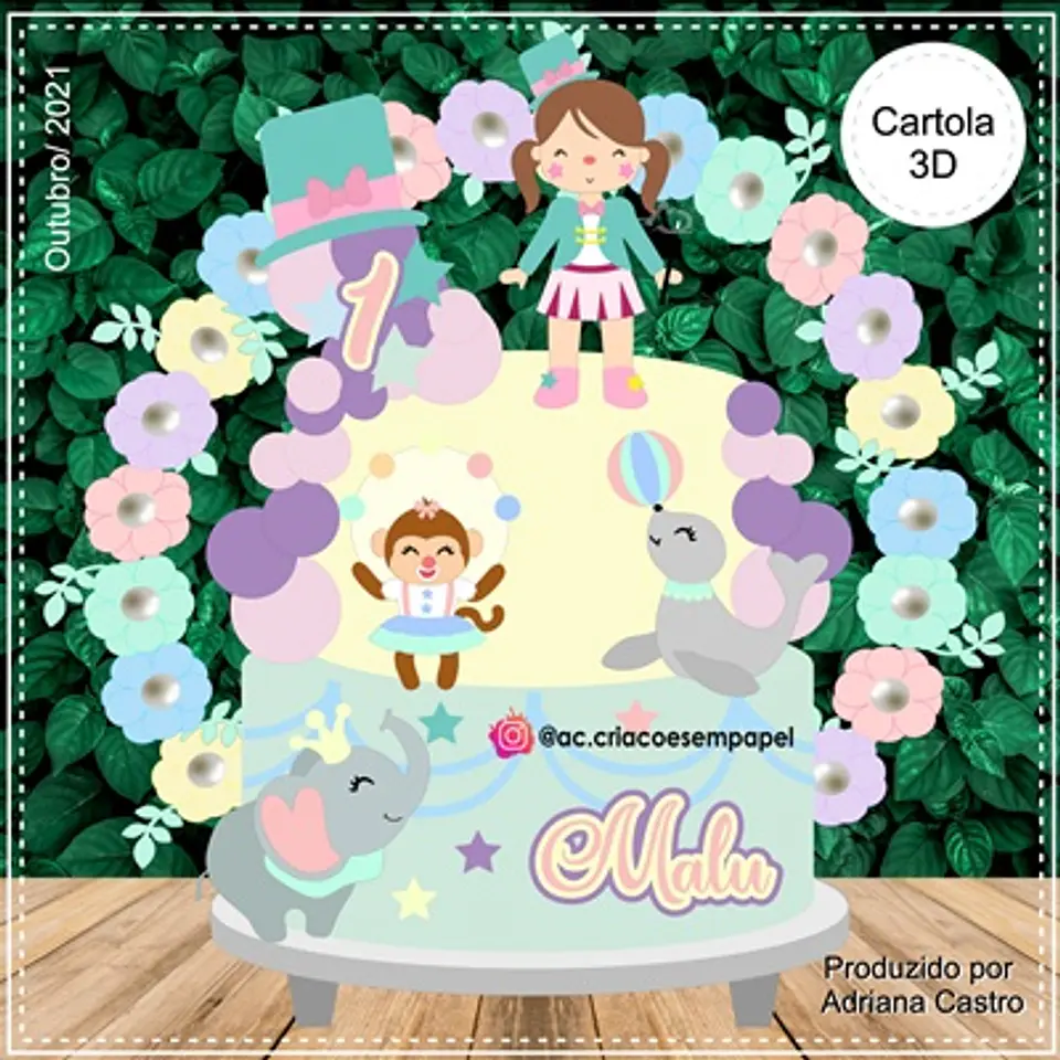 Arquivo de Corte Topo de Bolo Circo Rosa Candy Menina 11 1
