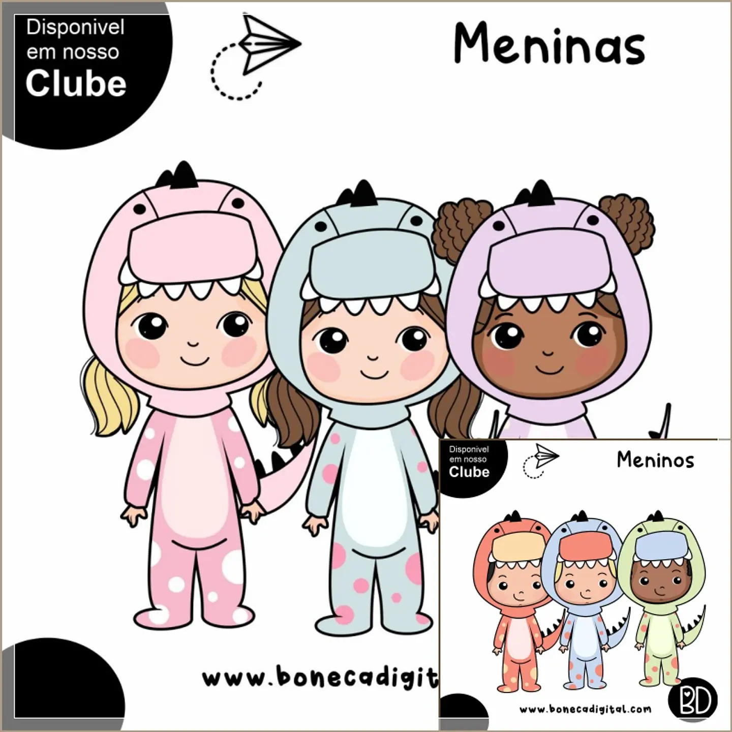 Kit Digital Meninas e Meninos Dino 7 1
