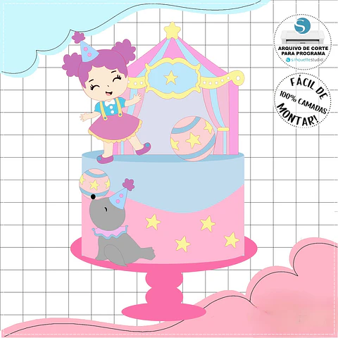 Arquivo de Corte Topo de Bolo Circo Rosa Candy Menina 39