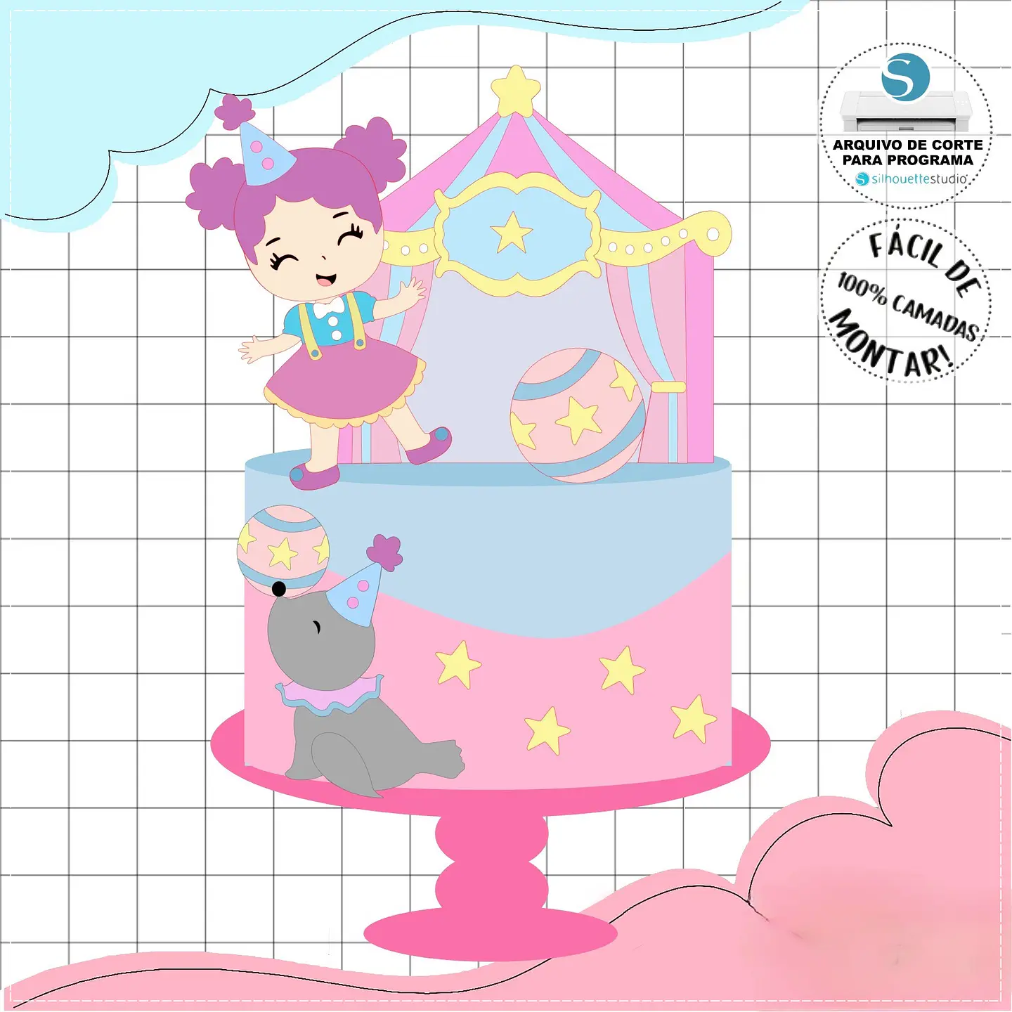 Arquivo de Corte Topo de Bolo Circo Rosa Candy Menina 39 1