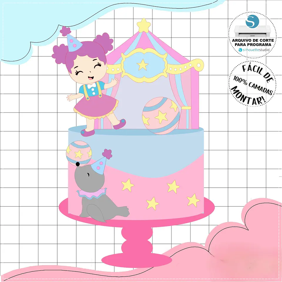 Arquivo de Corte Topo de Bolo Circo Rosa Candy Menina 39 1
