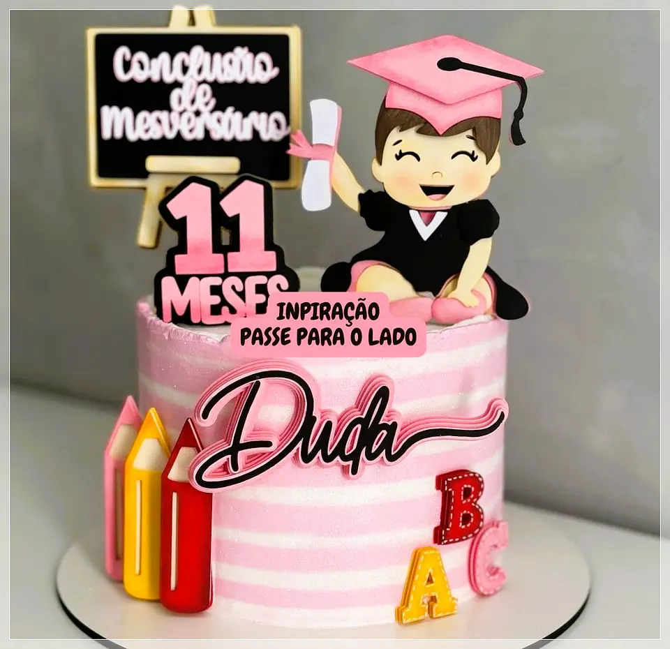 Arquivo de Corte Topo de Bolo Conclusão Formatura Mesversário Menina 7 1
