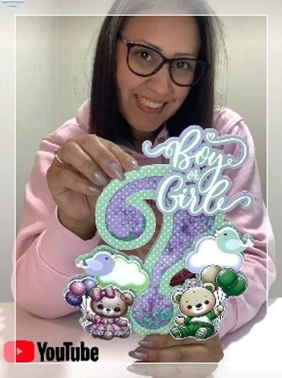 Arquivo de Corte Topo de Bolo Chá Revelação Ursinho Verde e Lilás - Verde e Roxo 5 1