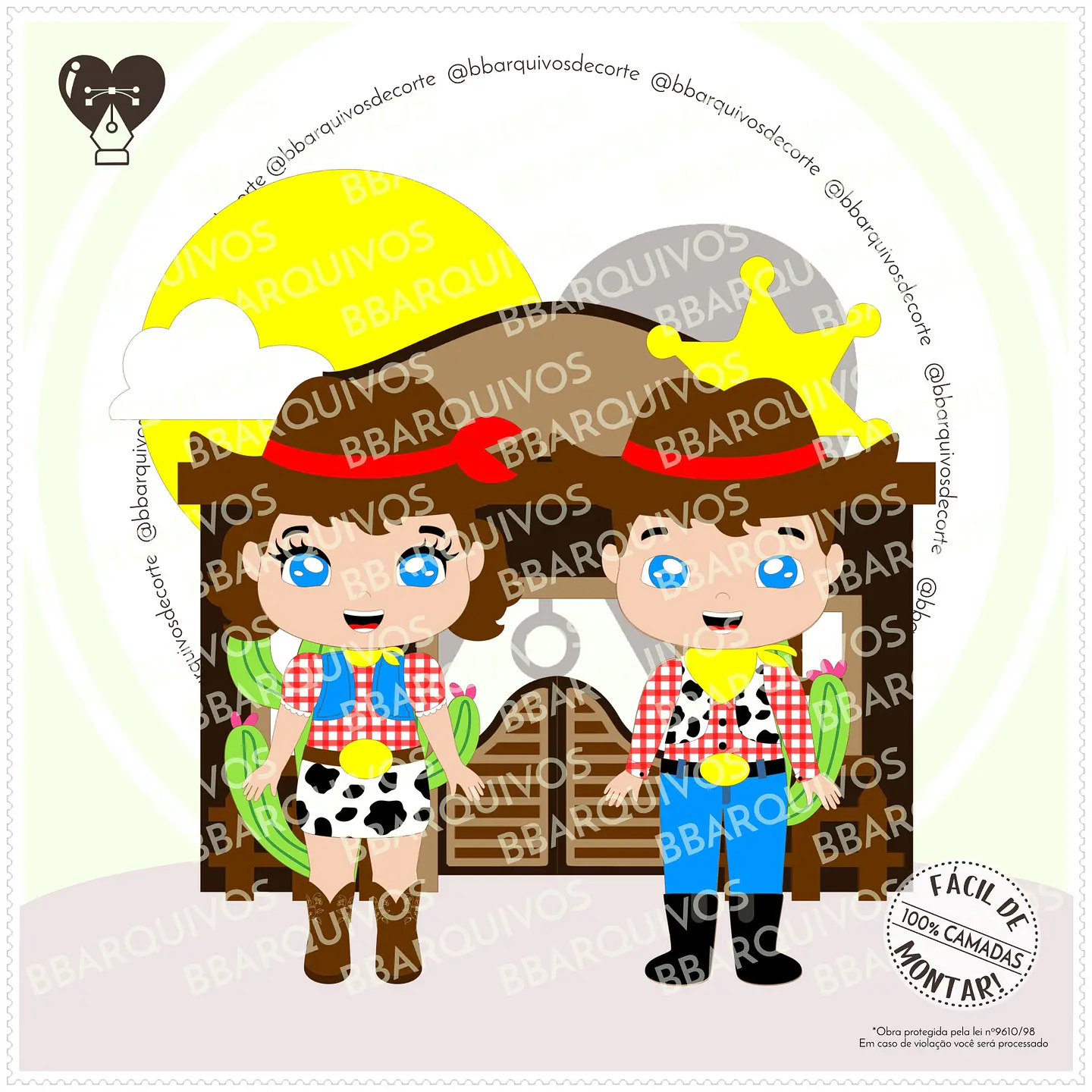 Arquivo de Corte Topo de Bolo Country Baby Cute Cowboy Cowgirl Boiadeira 1 1