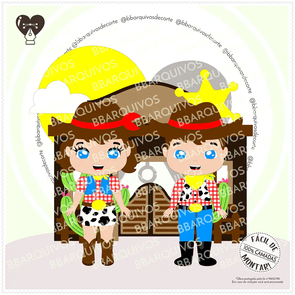 Arquivo de Corte Topo de Bolo Country Baby Cute Cowboy Cowgirl Boiadeira 1 1