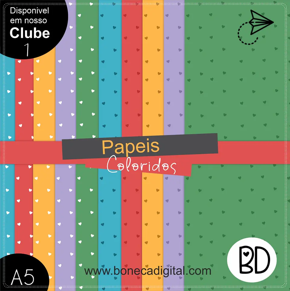 Kit Digital Papeis Coração Coloridos 33 1