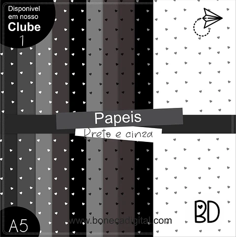 Kit Digital Cinza e Preto Papéis 5
