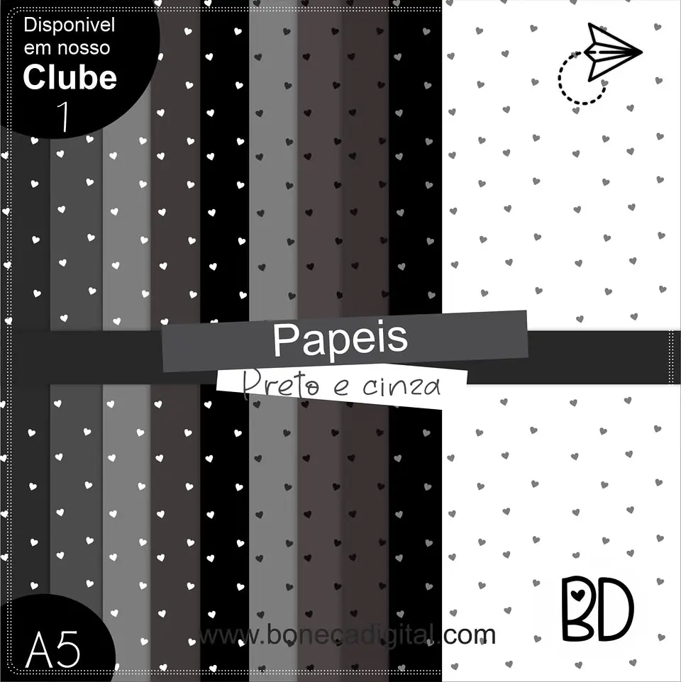 Kit Digital Cinza e Preto Papéis 5 1