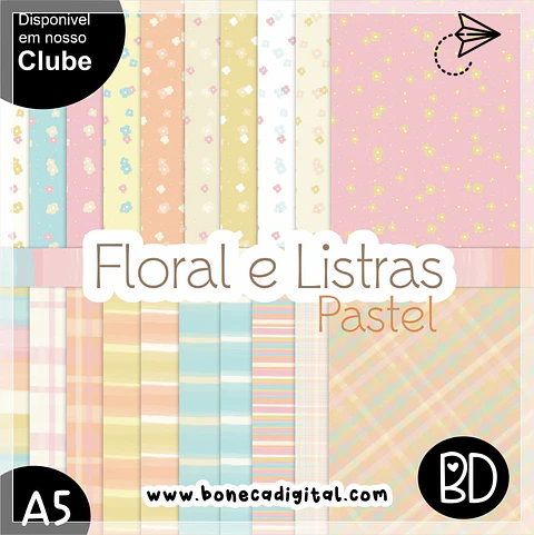 Kit Digital Papeis Digital Floral e Listras Pastel 12