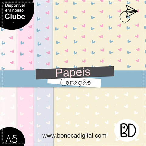 Kit Digital Coração Papéis 6
