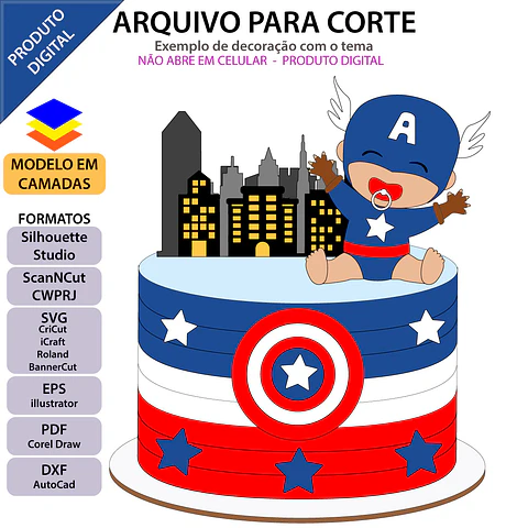 Arquivo de Corte Topo de Bolo Capitão América Baby Cute 7